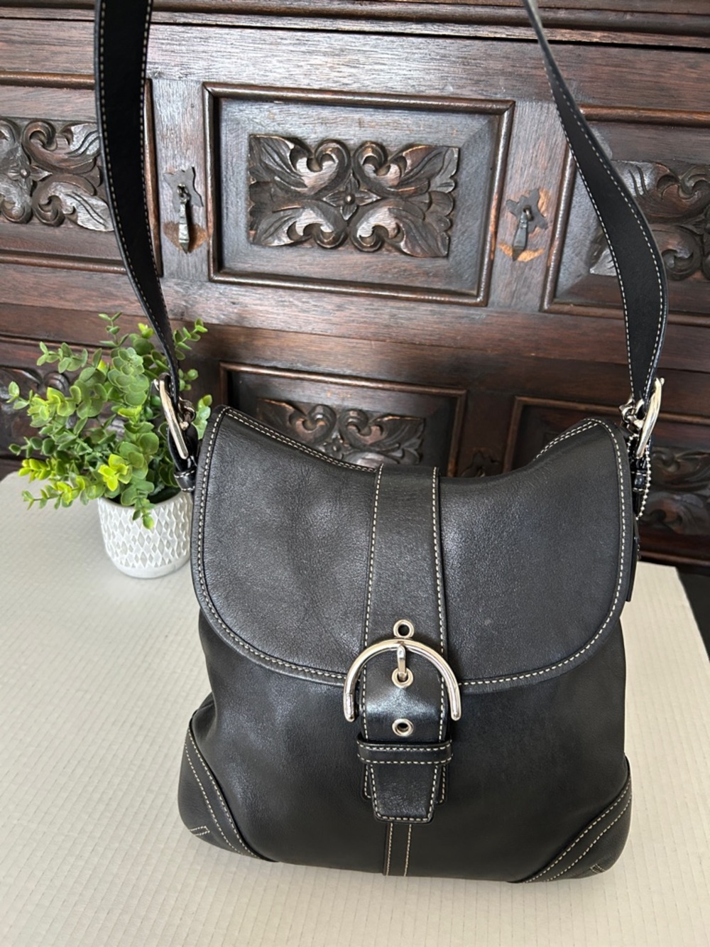 Coach Dark Brown Leather Crossbody Bag with Silver Hardware - Picture 4 of 14